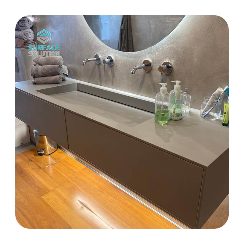 Manufacturer Toilet Bathroom Composite Acrylic Solid Surface Long Narrow Grey Sinks Stone Vanity Sink
