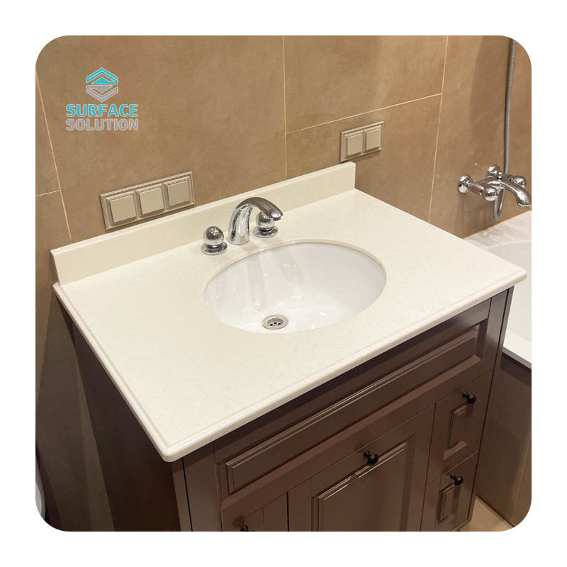 for Wholesales Modified And Pure Solid Surface Round Cabinet Shampoo Sink with Countertop Vanity Top Bathroom