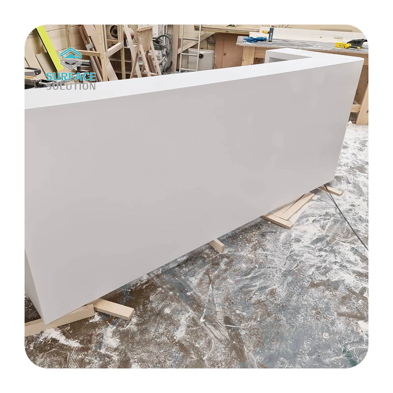 Artificial Stone Acrylic Solid Surface L Shaped Front Reception Desks for Dental Clinic Hotel Hair Salon Bank Artificial Stone Acrylic Solid Surface L Shaped Front Reception Desks for Dental Clinic Hotel Hair Salon Bank