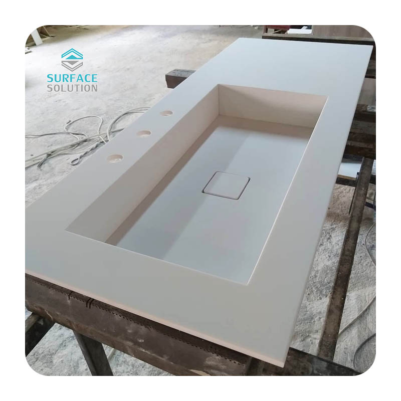 Customized Acrylic Solid Surface Commercial Single Sink White Splicing Bathroom Sinks & Basins 