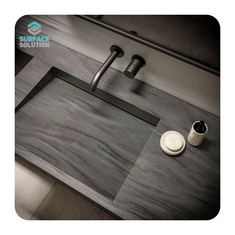 Fashion Modified Acrylic Solid Surface Slab Veined Color Wall Bathroom Vanity And Sink