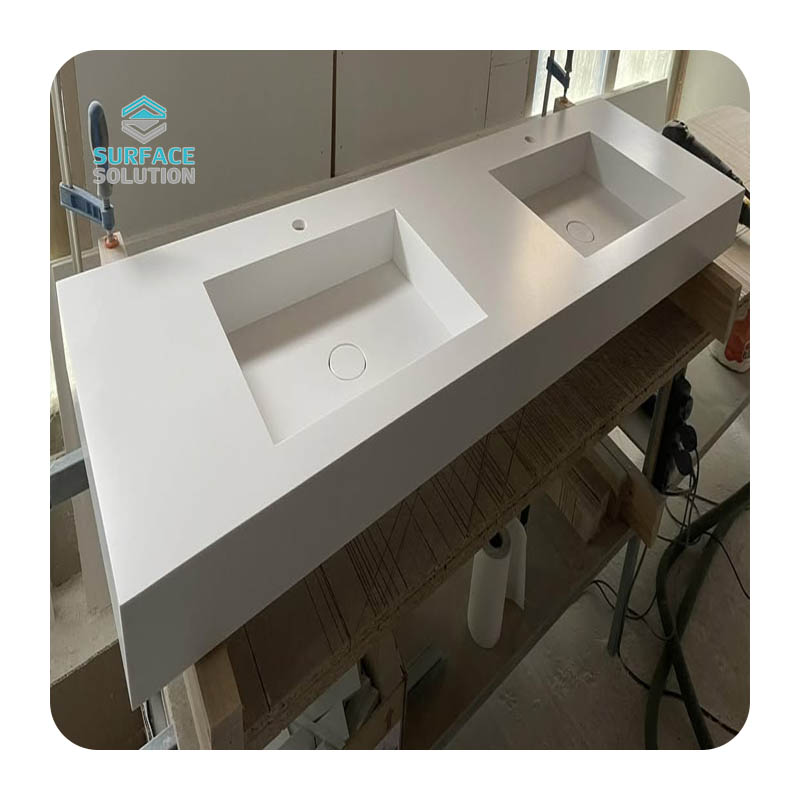 Customized Acrylic Solid Surface 1 Meter Double Sink Marble And White Hanging Vanity