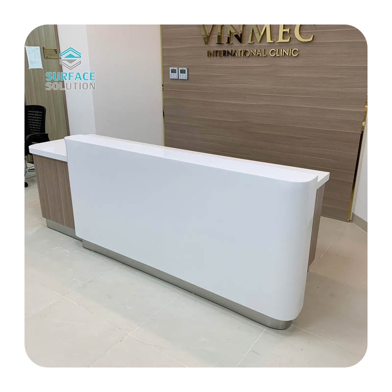 Manufacturer White Acrylic Solid Surface Panel Modern Luxury Curved Reception Desk for Hotel Office 