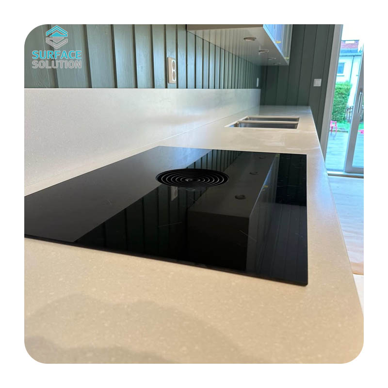 Acrylic Solid Surface Custom Marble Calacatta Black 3660X760X12MM Big Slab for Kitchen Countertops