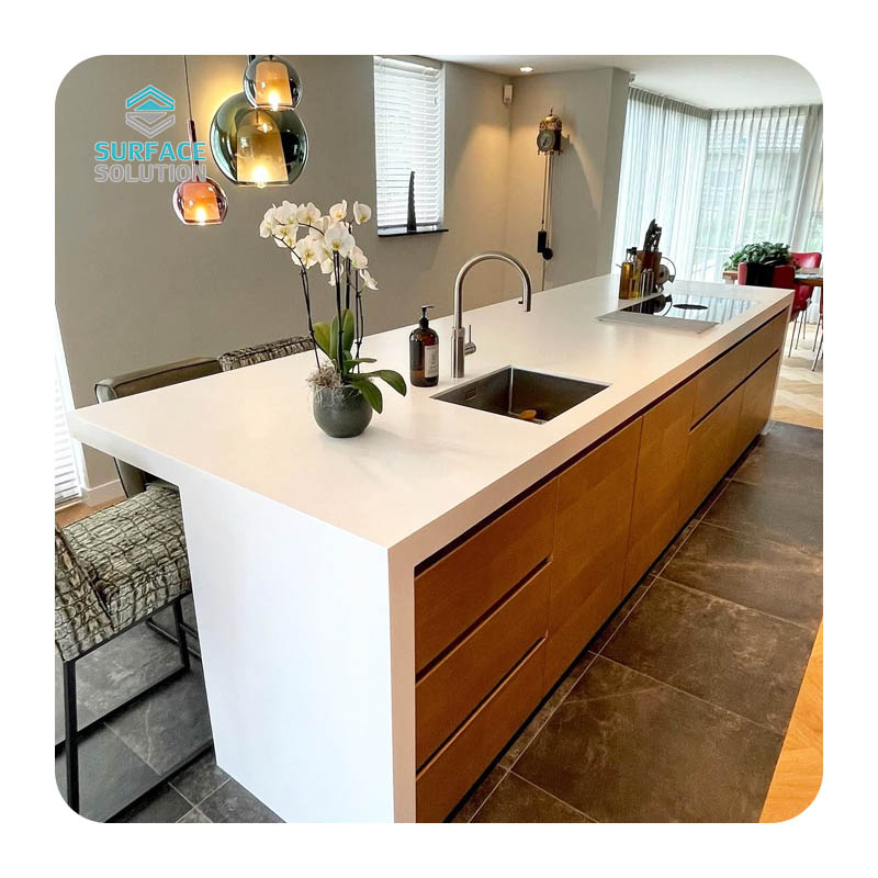 Decorate Professional White High Kitchen Table Solid Surface Acrylics Sheets Counter Tops