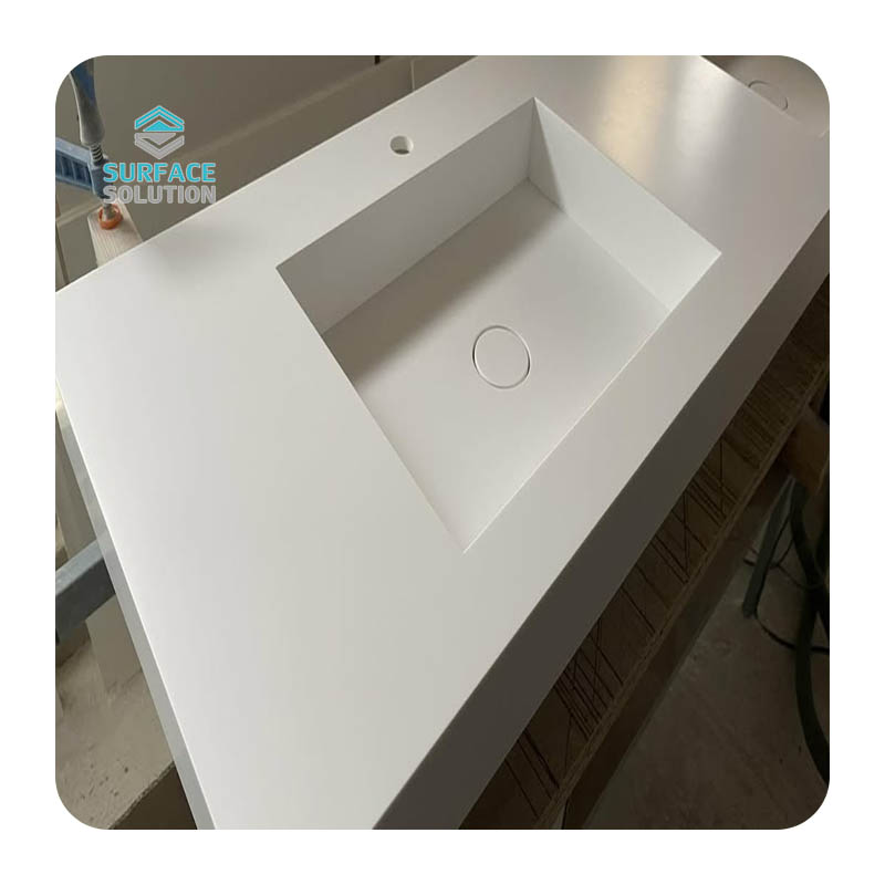 Made in China Artificial Stone Acrylic Solid Surface Custom Double Sink White Vanity Top
