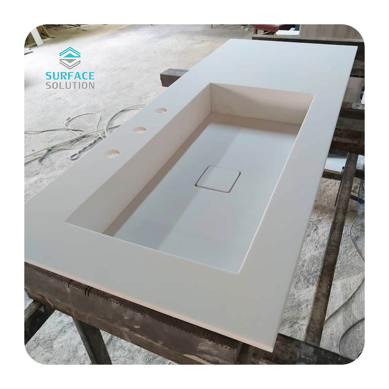 Customized Acrylic Solid Surface Commercial Single Sink White Splicing Bathroom Sinks & Basins 