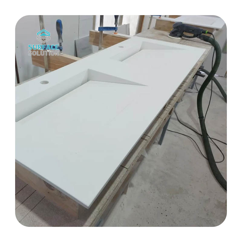 2025 Luxury Acrylic Solid Surface Slabs Custom Bathroom Vanities Double Sink 
