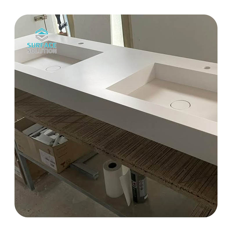 Customized Acrylic Solid Surface 1 Meter Double Sink Marble And White Hanging Vanity