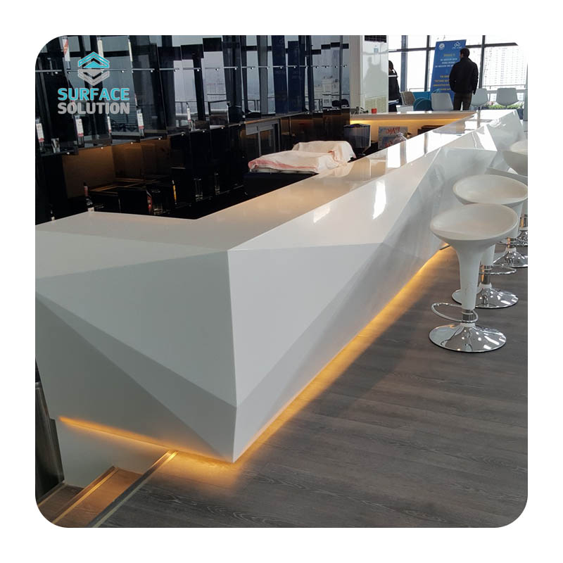 Modern Small Curve White Panel Reception Desk Acrylic Solid Surface Slabs
