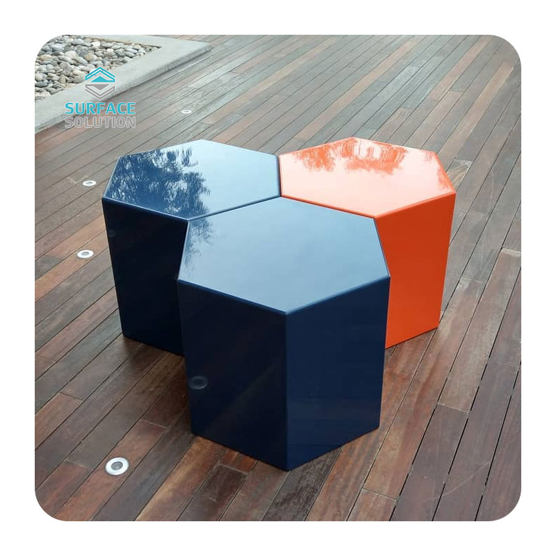Premium Custom Acrylic Solid Surface Hexagon Stool Modern Geometric Design for Home & Office