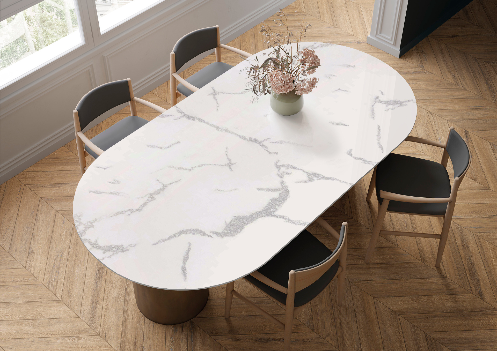 White And Black And Grey Round Kitchen Table Acrylic Solid Surface Materials