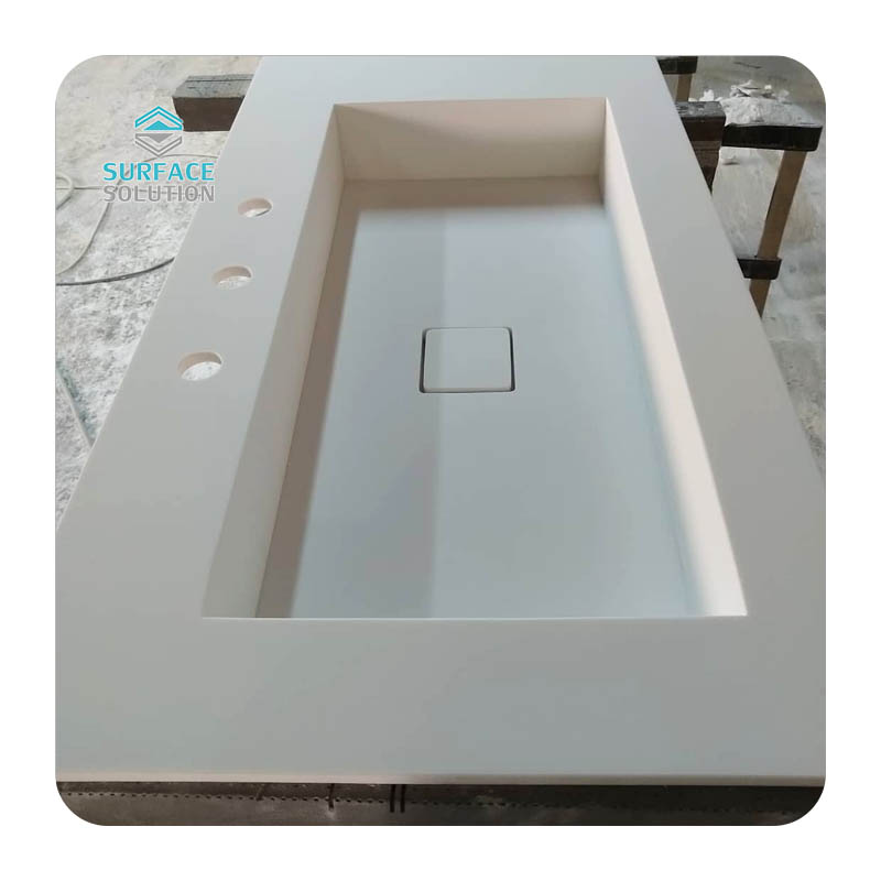 Customized Acrylic Solid Surface Commercial Single Sink White Splicing Bathroom Sinks & Basins 