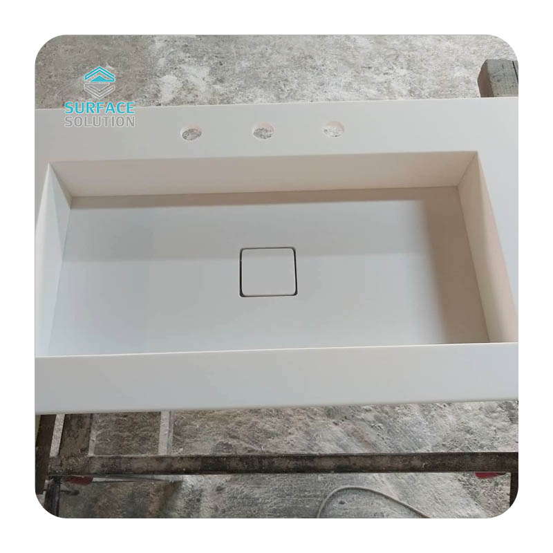 Customized Acrylic Solid Surface Commercial Single Sink White Splicing Bathroom Sinks & Basins 