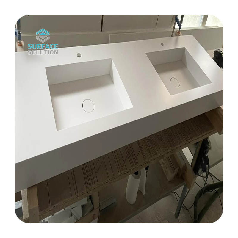 Customized Acrylic Solid Surface 1 Meter Double Sink Marble And White Hanging Vanity