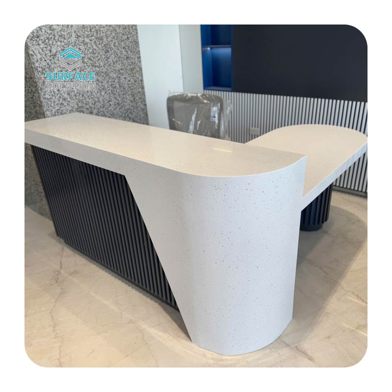 Manufacturer White Acrylic Solid Surface Panel Modern Luxury Curved Reception Desk for Hotel Office 