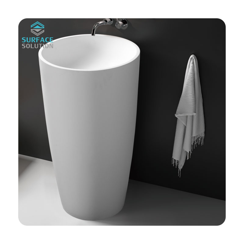Artifical Stone Acrylic Solid Surface Unique Bathroom Pedestal Sink 530x380x880mm 