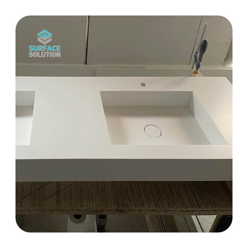 Made in China Artificial Stone Acrylic Solid Surface Custom Double Sink White Vanity Top