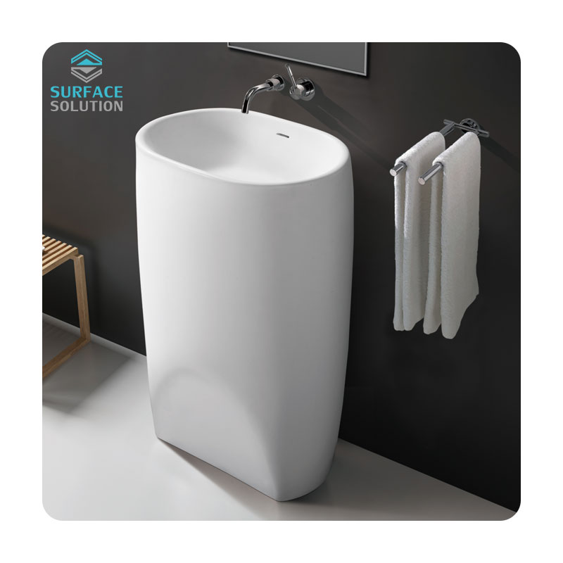 China Factory Fashin Design 500x500x900mm White and black acrylic solid surface pedestal sink