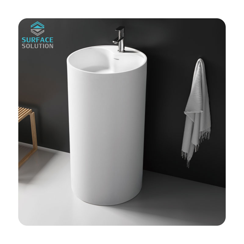 Artifical Stone Acrylic Solid Surface Unique Bathroom Pedestal Sink 530x380x880mm 