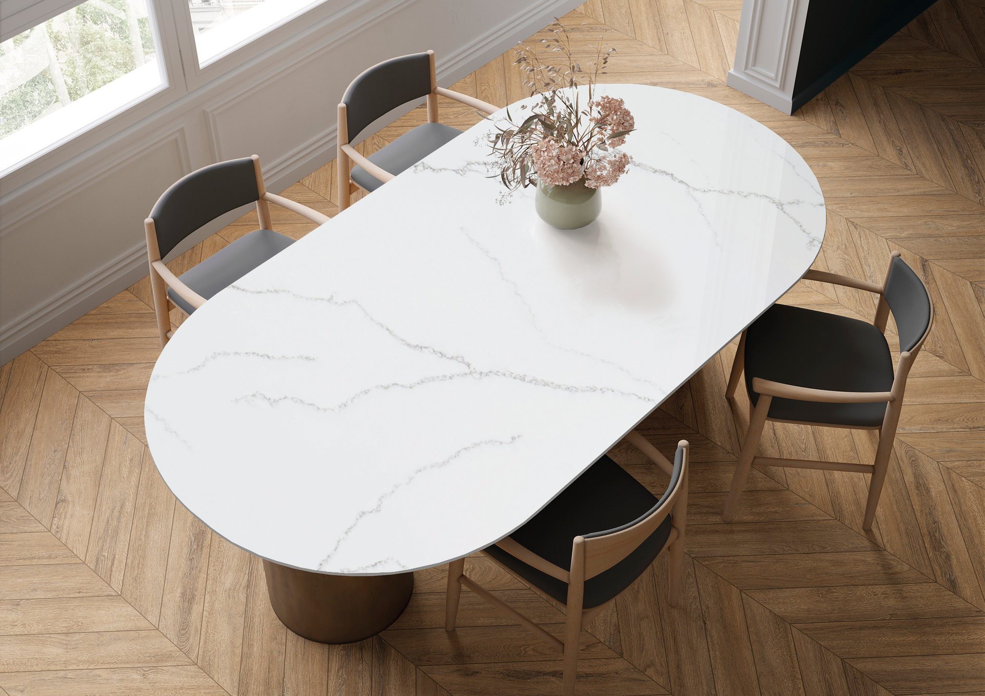 White And Black And Grey Round Kitchen Table Acrylic Solid Surface Materials