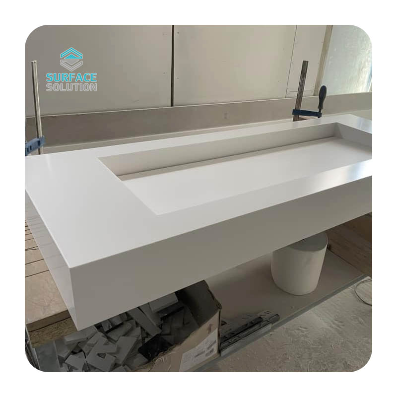 Made in China Customized Size Single Sink Hung Bathroom Vanity Top White Bathroom Sink