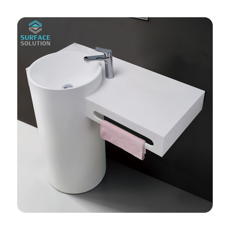 Artifical Stone Acrylic Solid Surface Unique Bathroom Pedestal Sink 530x380x880mm 