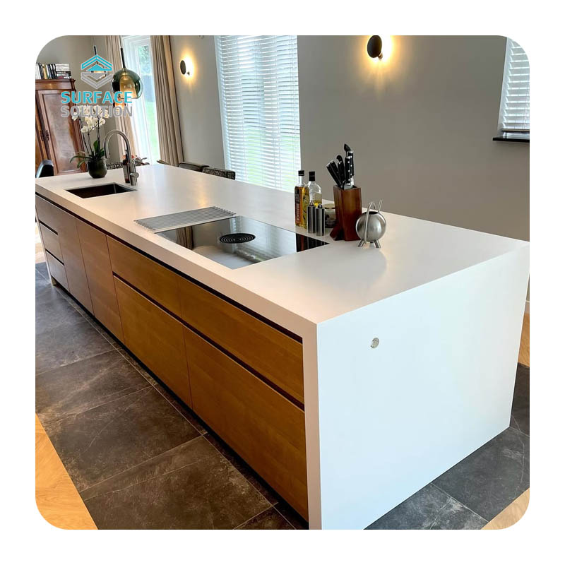 Decorate Professional White High Kitchen Table Solid Surface Acrylics Sheets Counter Tops