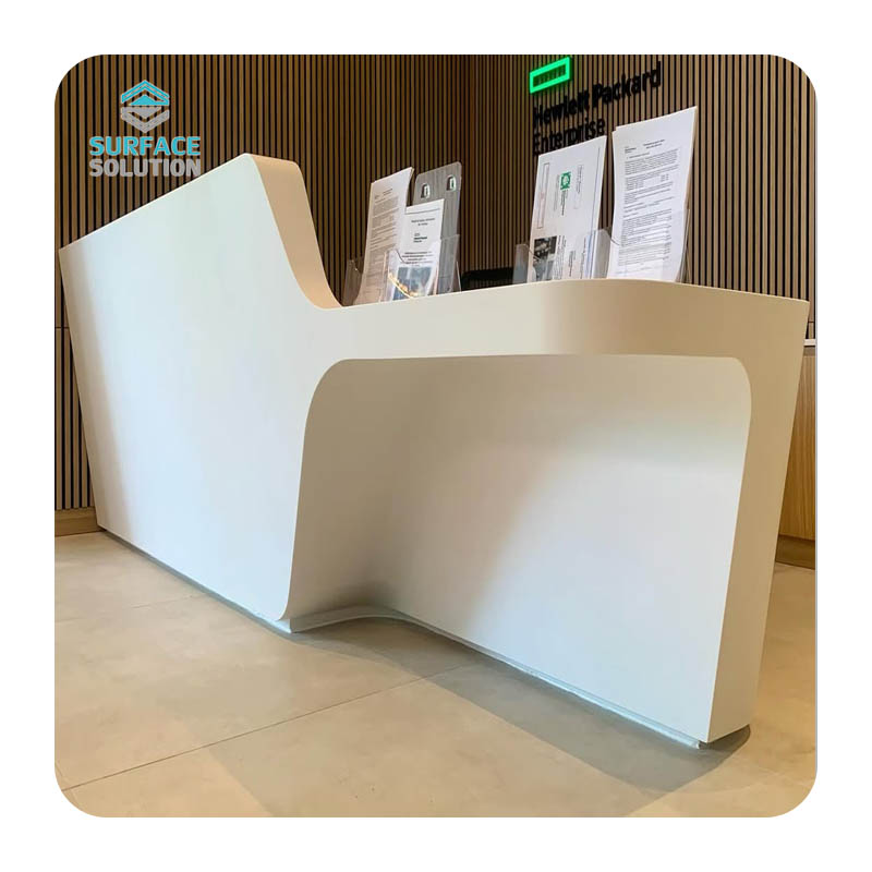 Modern Small Curve White Panel Reception Desk Acrylic Solid Surface Slabs