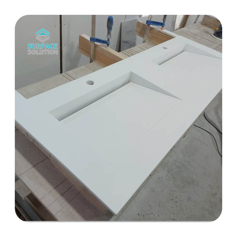 2025 Luxury Acrylic Solid Surface Slabs Custom Bathroom Vanities Double Sink 