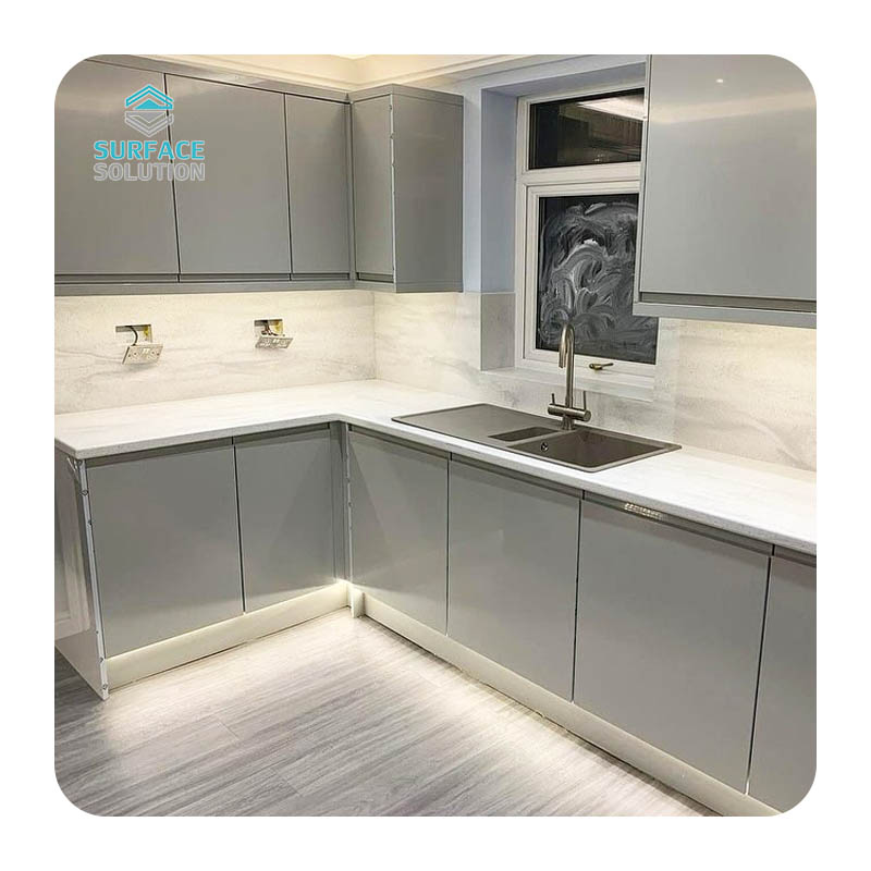 Acrylic Solid Surface Custom Marble Calacatta Black 3660X760X12MM Big Slab for Kitchen Countertops