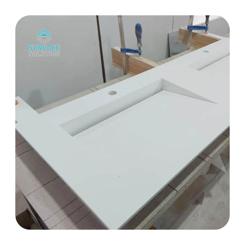 2025 Luxury Acrylic Solid Surface Slabs Custom Bathroom Vanities Double Sink 