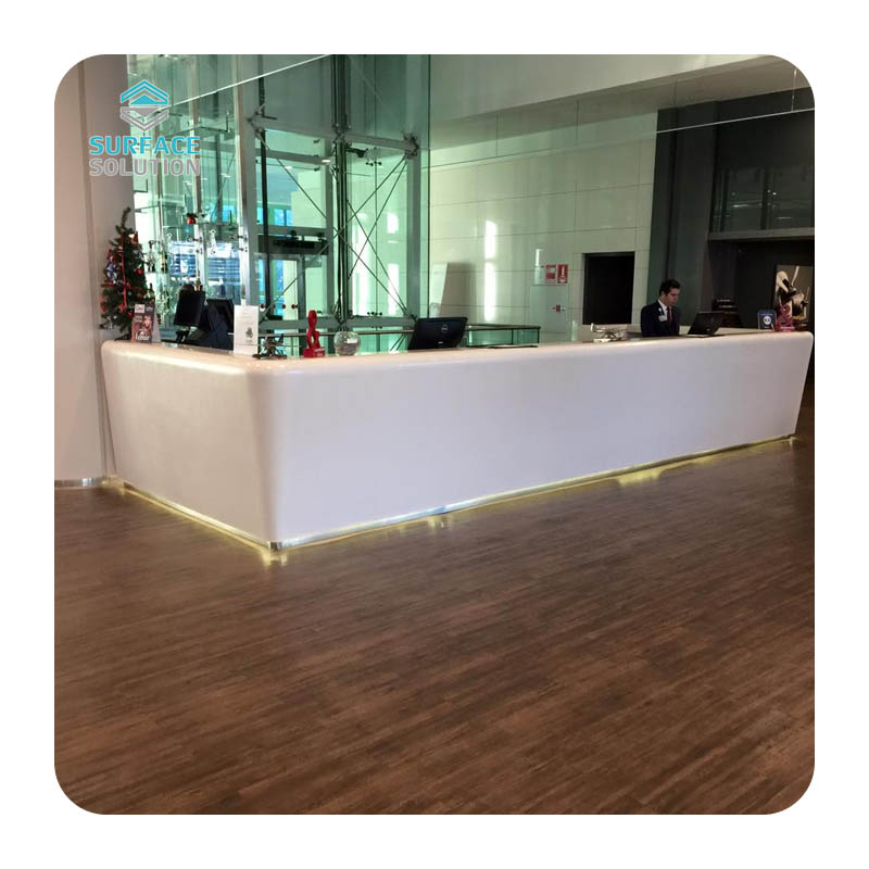 Modern Small Curve White Panel Reception Desk Acrylic Solid Surface Slabs
