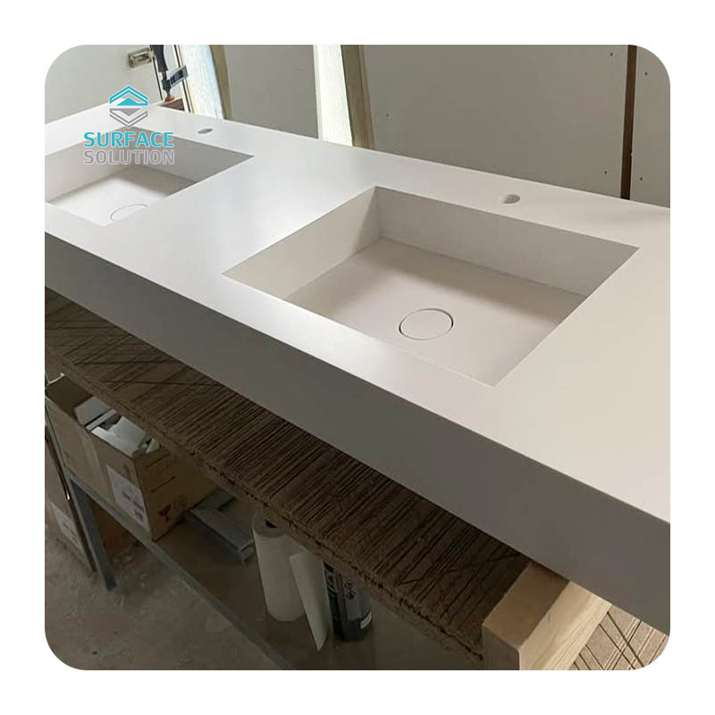 Customized Acrylic Solid Surface 1 Meter Double Sink Marble And White Hanging Vanity