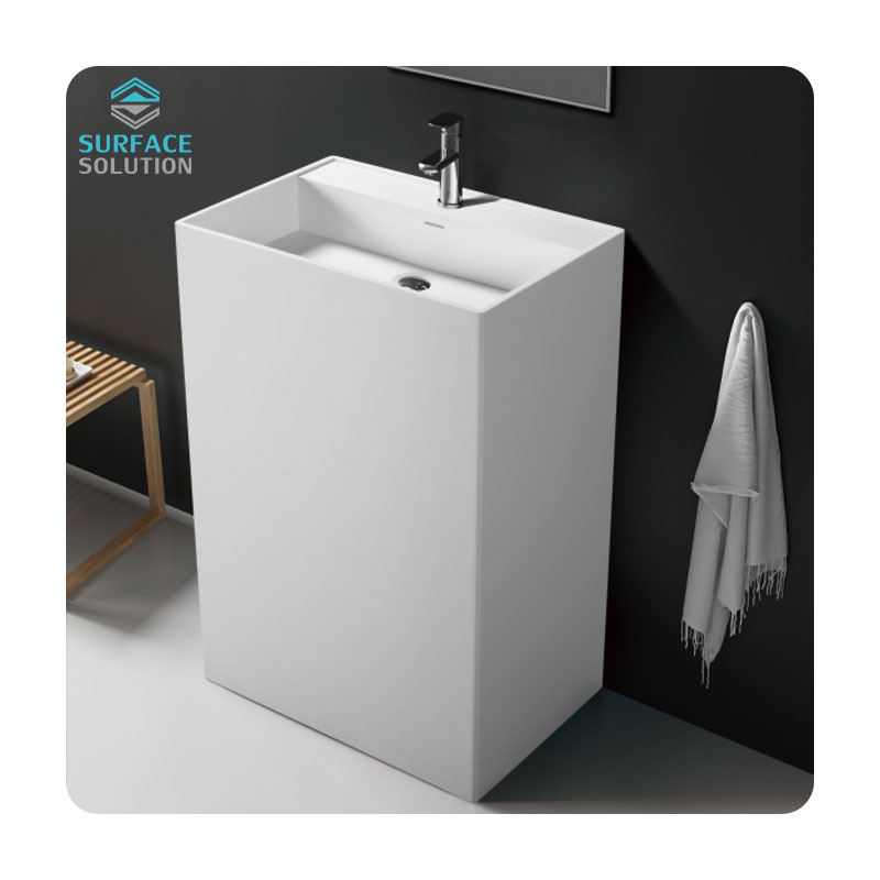 Artifical Stone Acrylic Solid Surface Unique Bathroom Pedestal Sink 530x380x880mm 